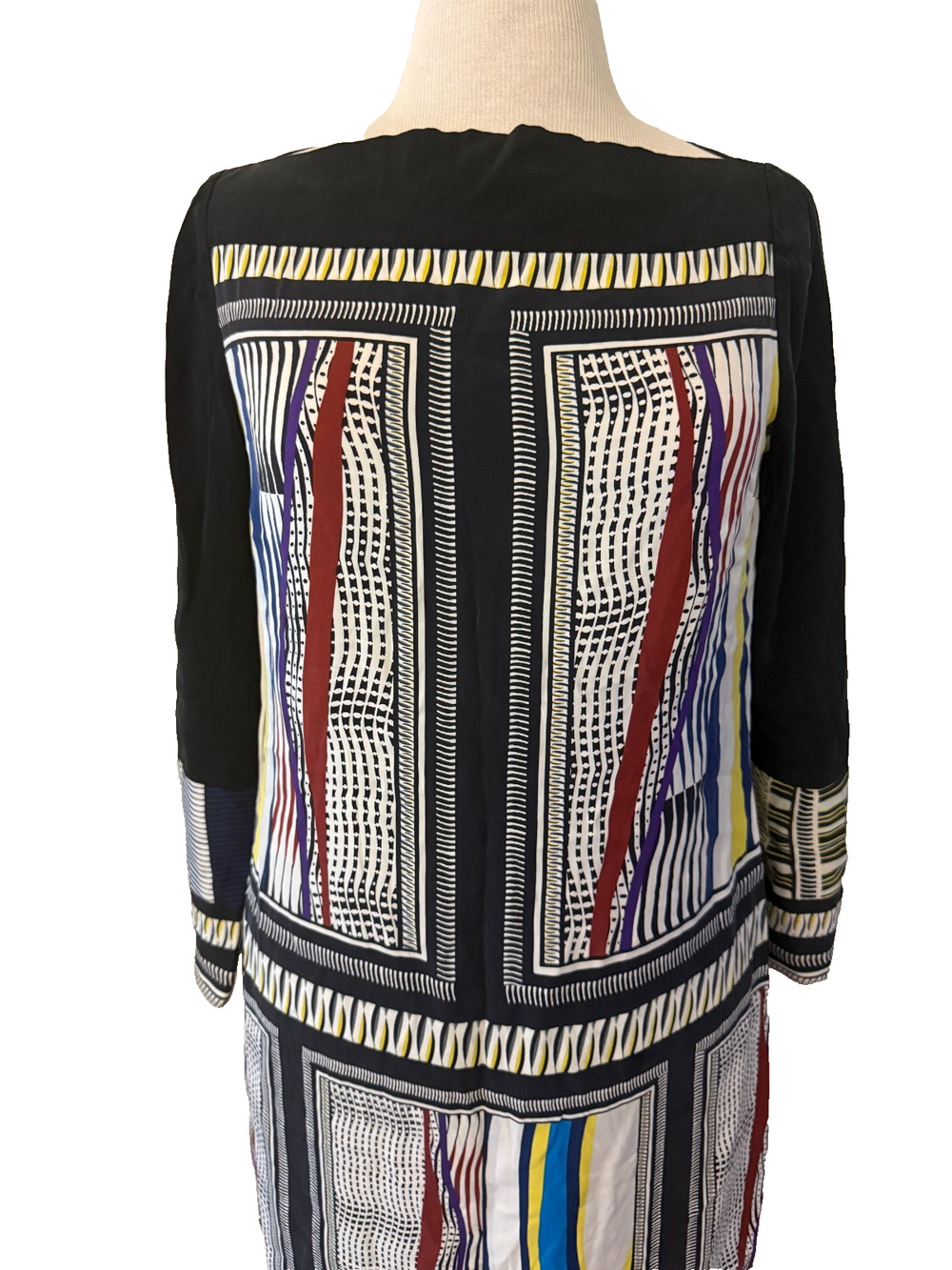 Diane von Furstenberg DVF Silk Geometric Scarf Print Shift Dress Size 6